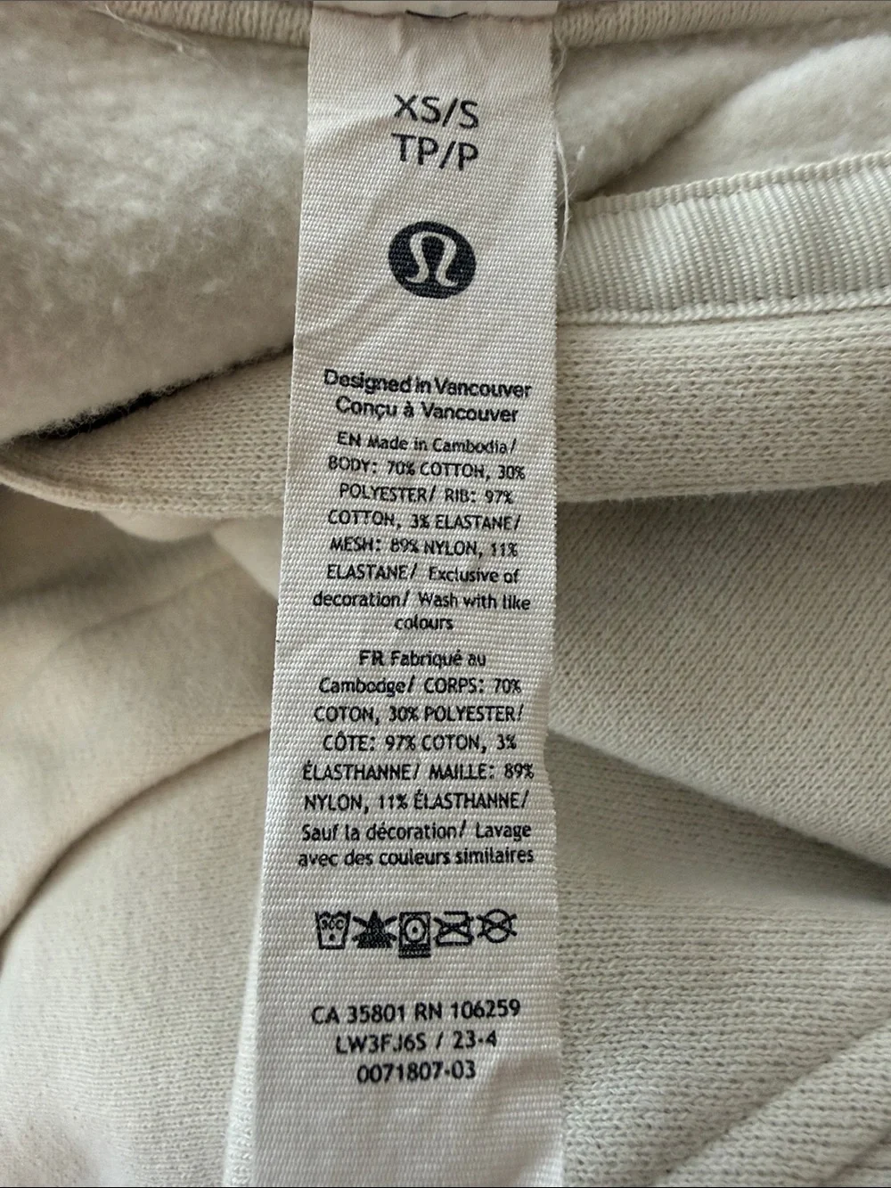 Lululemon Scuba Oversized Funnel Neck Half Zip XS/S Bone Cream 4 6 8 Fleece